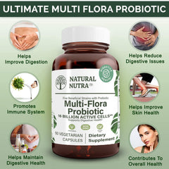 Natural Nutra Ultimate Flora label detail highlighting gluten-free and vegetarian notes