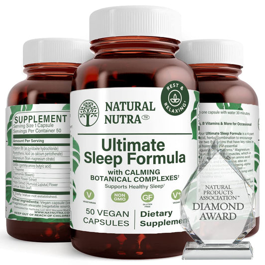 Natural Nutra Ultimate Sleep Formula bottle promoting nighttime relaxation.