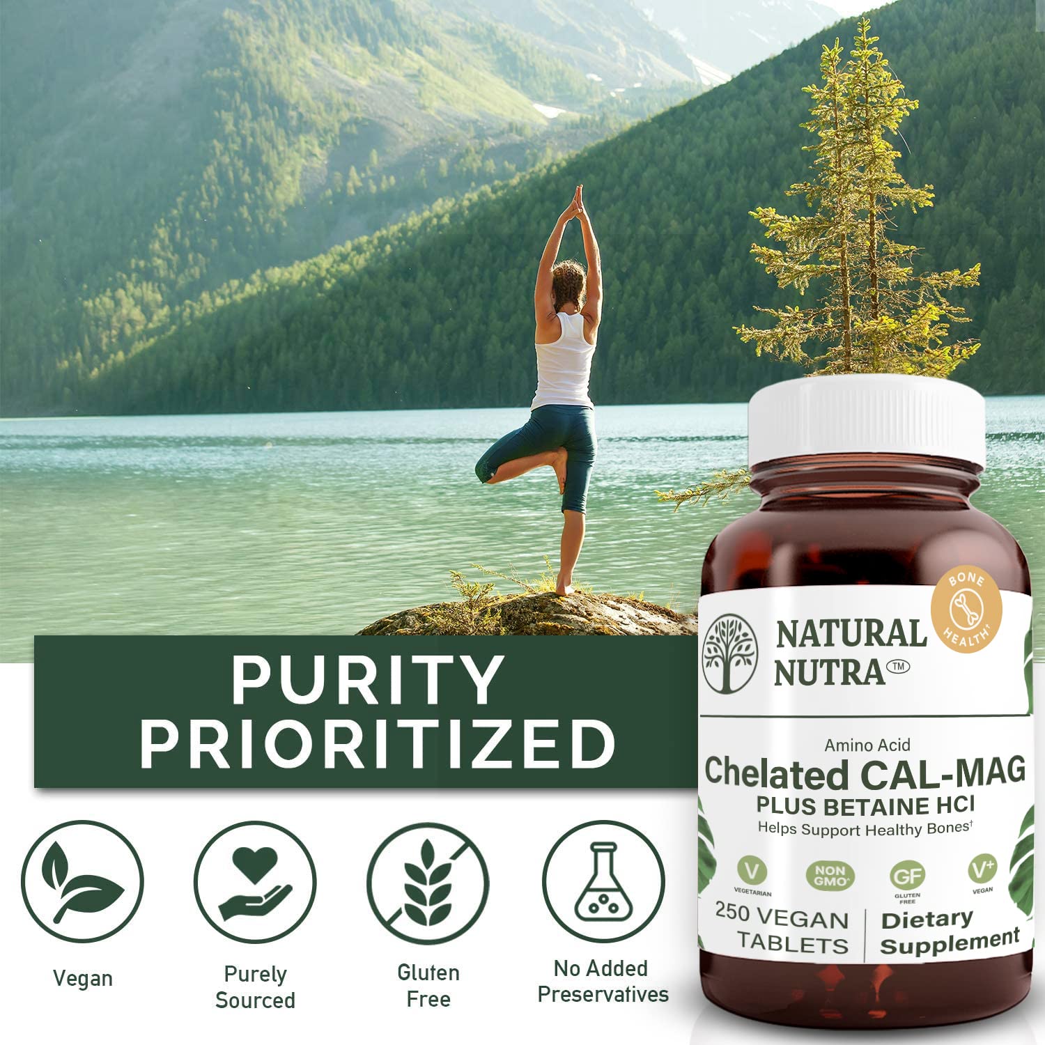 Natural Nutra vegan gluten-free symbols indicating clean ingredients