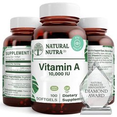 Natural Nutra Vitamin A softgels bottle with high-potency eye and skin support.