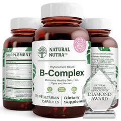 Natural Nutra Vitamin B Complex bottle amber glass for energy support.