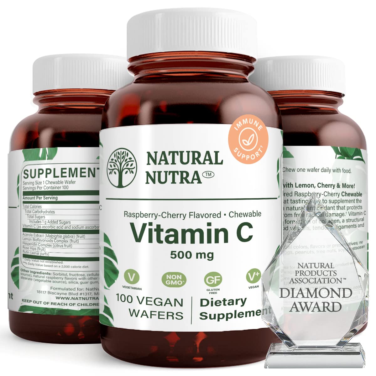 Natural Nutra Vitamin C bottle pours for easy daily use.