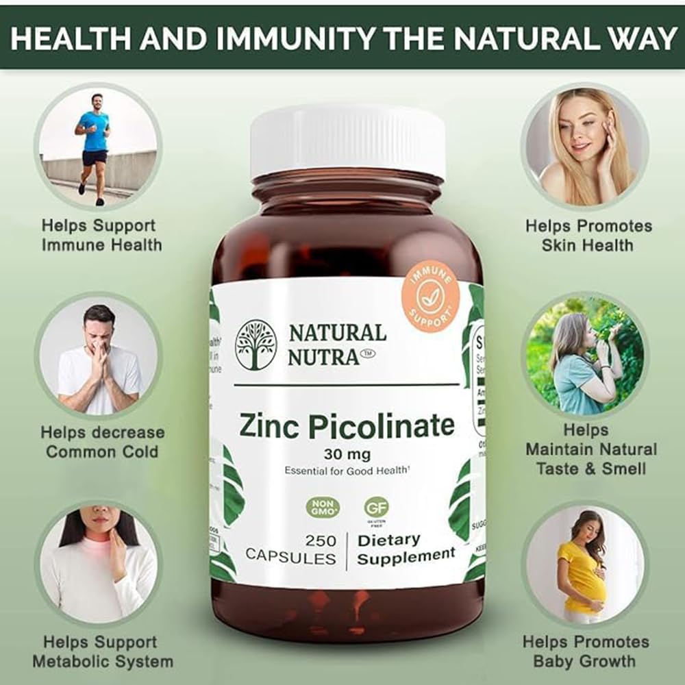 Natural Nutra Zinc Picolinate 30mg capsules close-up showing easy-to-swallow form