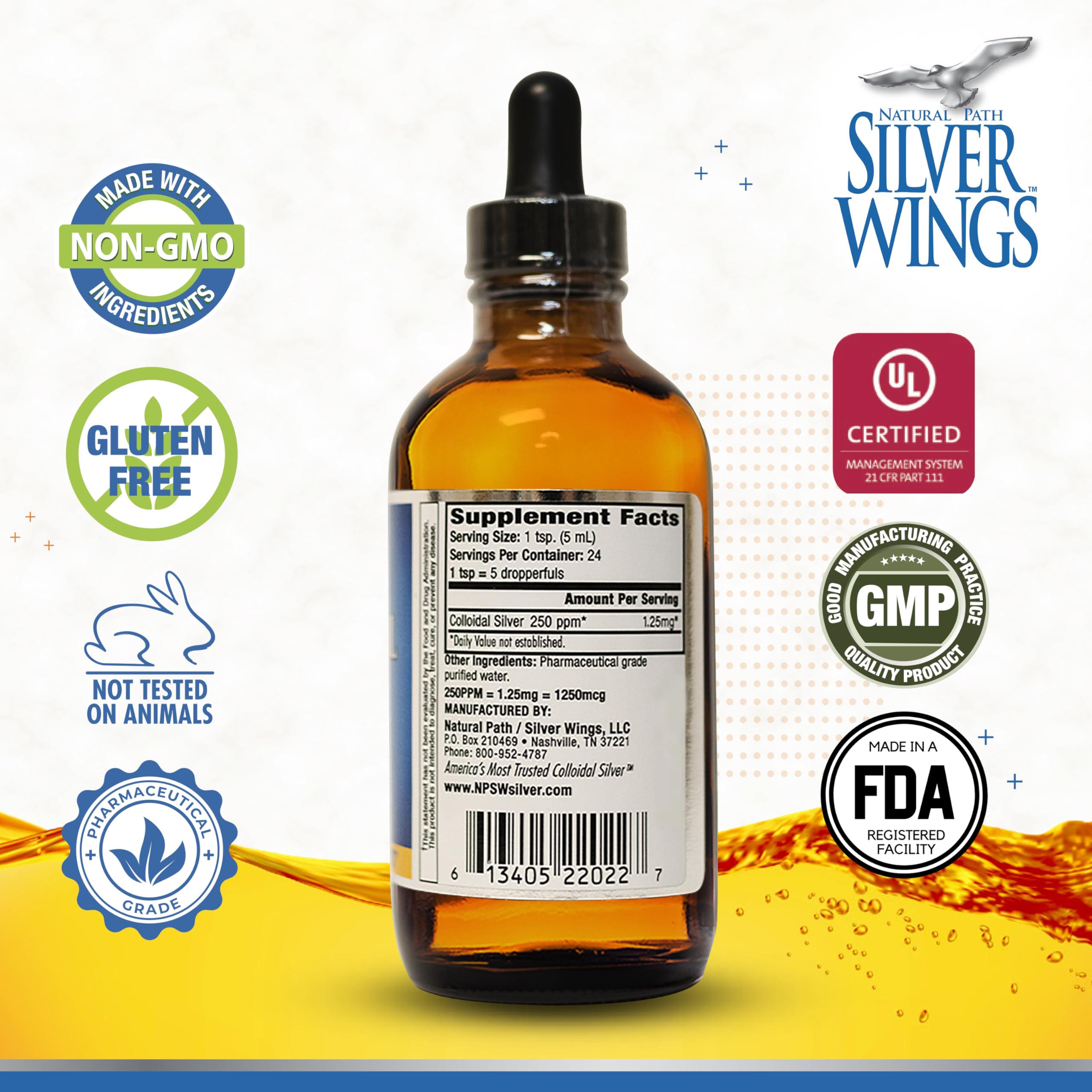 Natural Path Silver Wings 250ppm label close-up highlights high-strength formula.