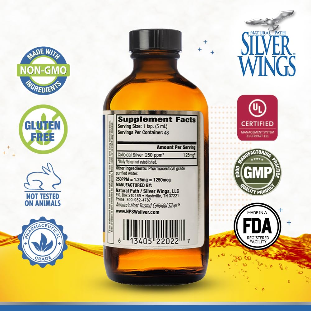 Natural Path Silver Wings amber glass bottle closeup highlighting premium packaging