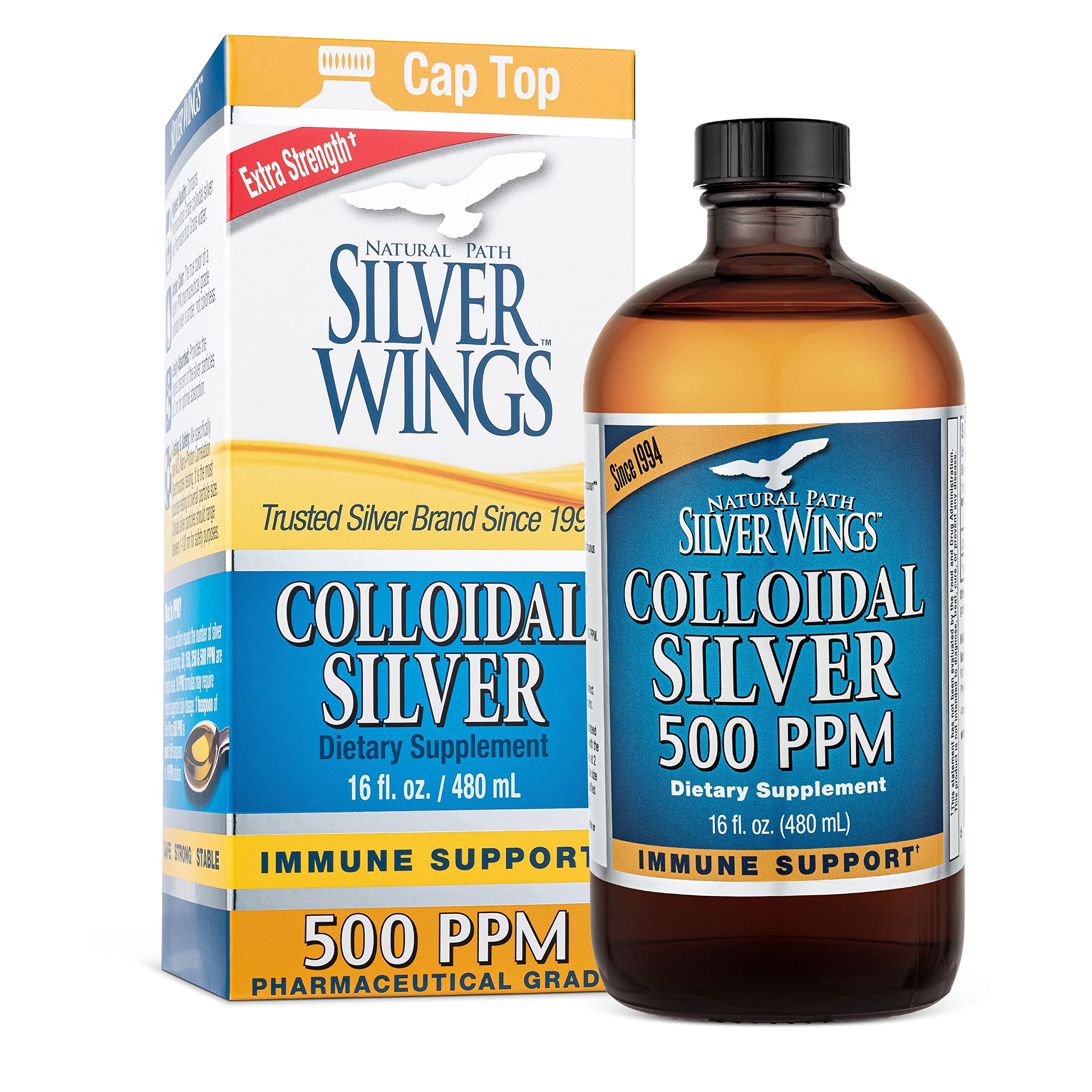 Natural Path Silver Wings bottle in amber glass highlighting premium packaging