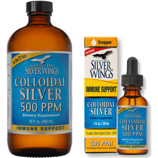 Natural Path Silver Wings bottle front in amber glass highlighting premium purity