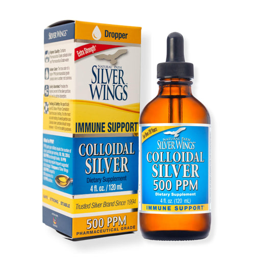 Natural Path Silver Wings colloidal silver bottle in amber glass for premium purity