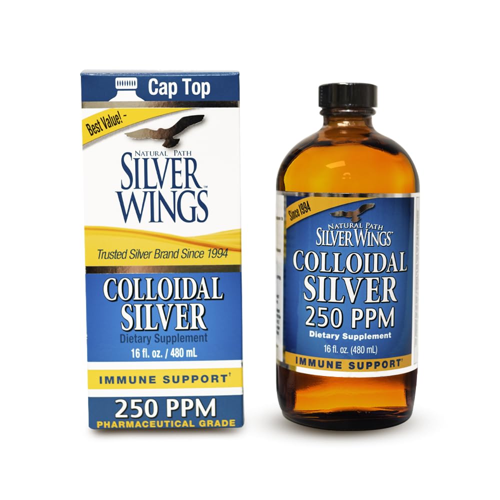 Natural Path Silver Wings colloidal silver bottle in amber glass for premium quality