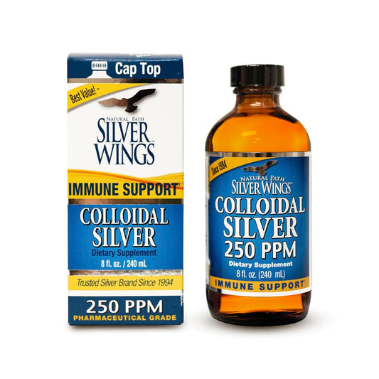 Natural Path Silver Wings colloidal silver liquid bottle pour for daily supplementation