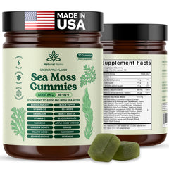 Natural Rems Sea Moss Gummies bottle shows convenient 16-in-1 supplement for daily wellness.