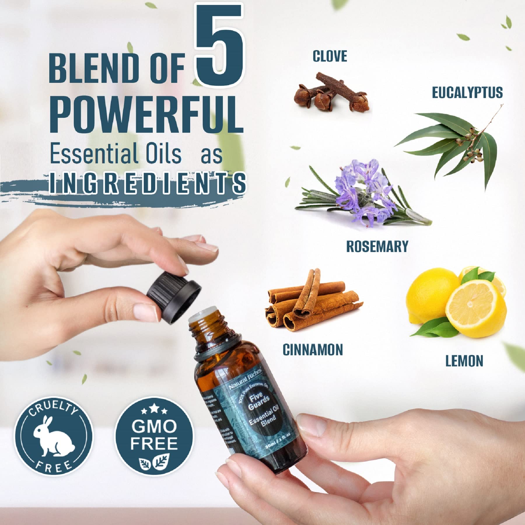 Natural Riches Five Guards diffuser setup releasing calming scents in home