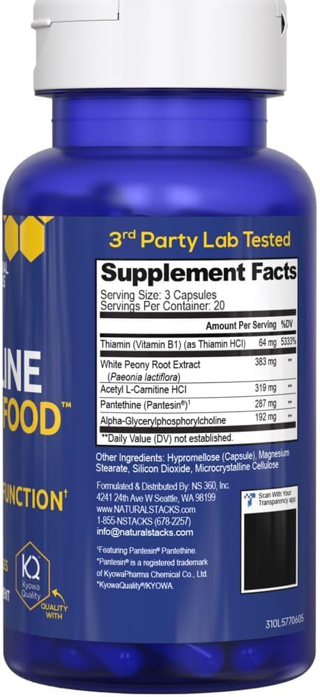 Natural Stacks Acetylcholine Brain Food alpha-GPC highlight suggesting mental focus support