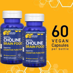 Natural Stacks Acetylcholine Brain Food ingredients panel highlighting alpha GPC and acetyl L-carnitine