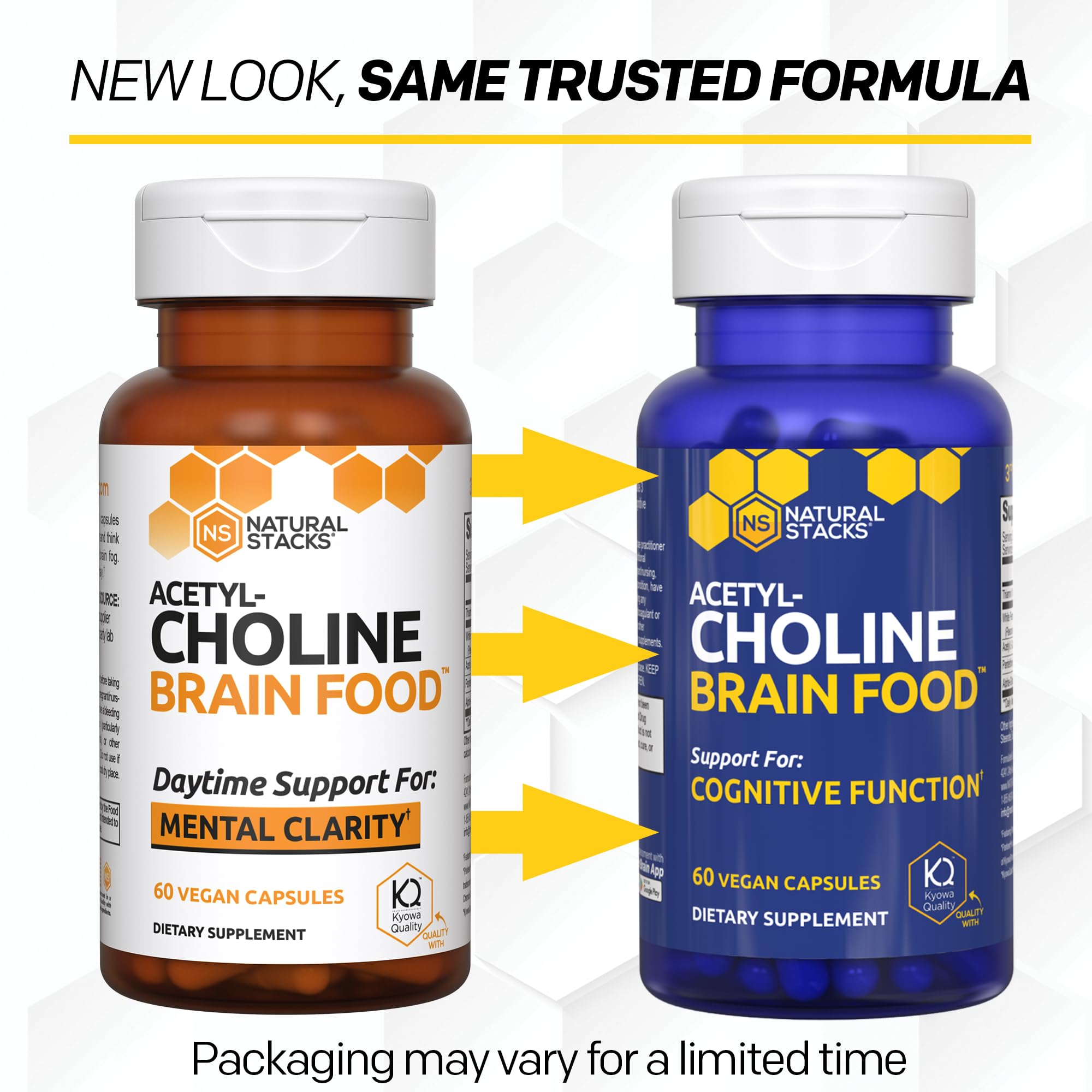Natural Stacks Acetylcholine Brain Food label emphasizes transparency and testing