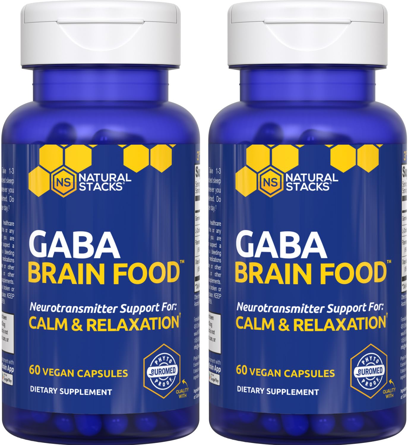 NATURAL STACKS GABA Brain Food bottle cap close-up signaling nighttime calm support