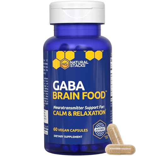 NATURAL STACKS GABA Brain Food capsules being poured suggesting easy nightly use