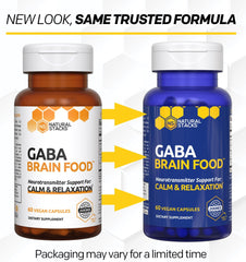 NATURAL STACKS GABA Brain Food label front highlighting key ingredients and quality