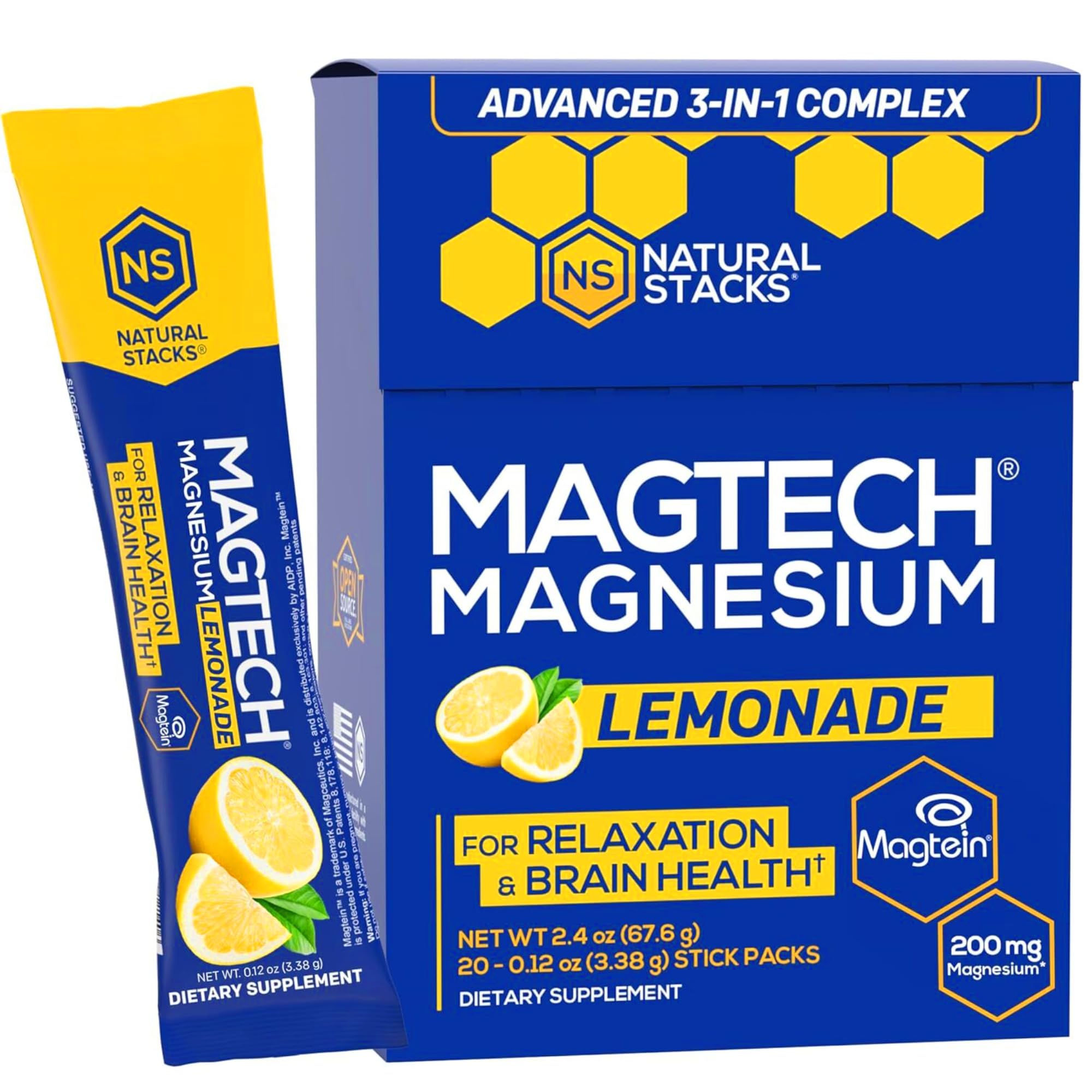 Natural Stacks MagTech bottle with lemon flavor for a sugar-free daily boost.