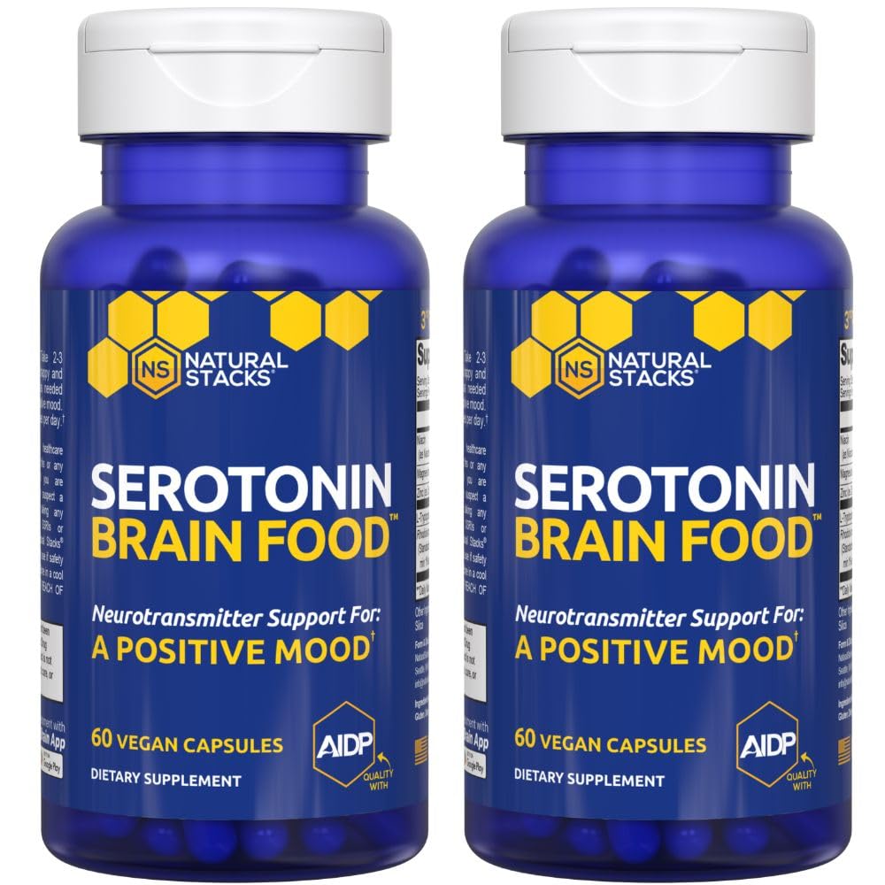 Natural Stacks Serotonin Brain Food bottle front highlights mood-supporting capsules