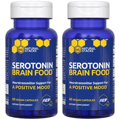 Natural Stacks Serotonin Brain Food bottle front highlights mood-supporting capsules