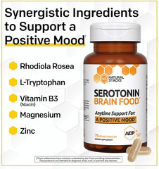 Natural Stacks Serotonin capsules in hand suggest simple daily routine.