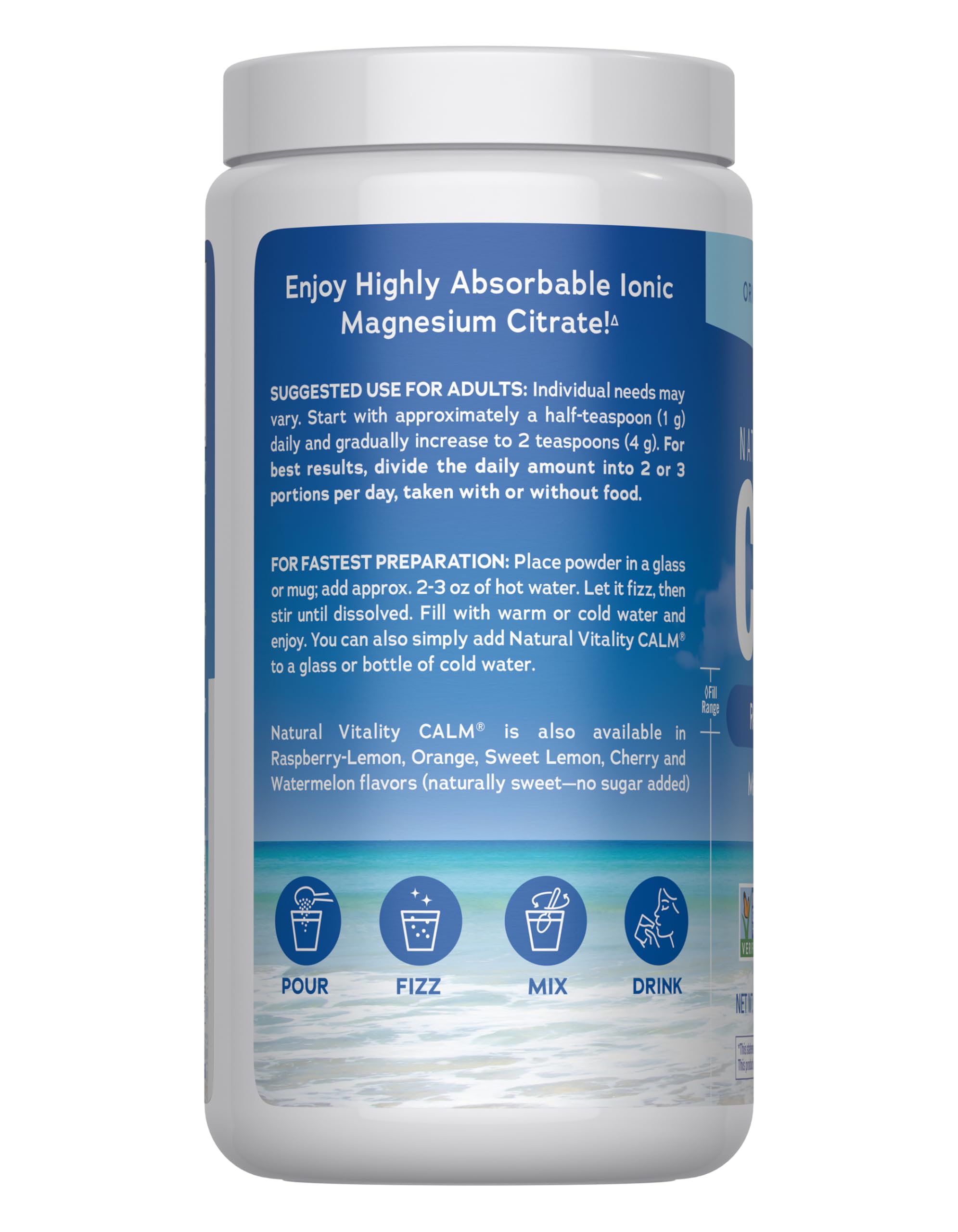 Bottle and glass setup highlighting CALM magnesium supplement in day to night routine
