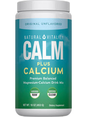Natural Vitality CALM bottle poured into glass for a calming fizz.