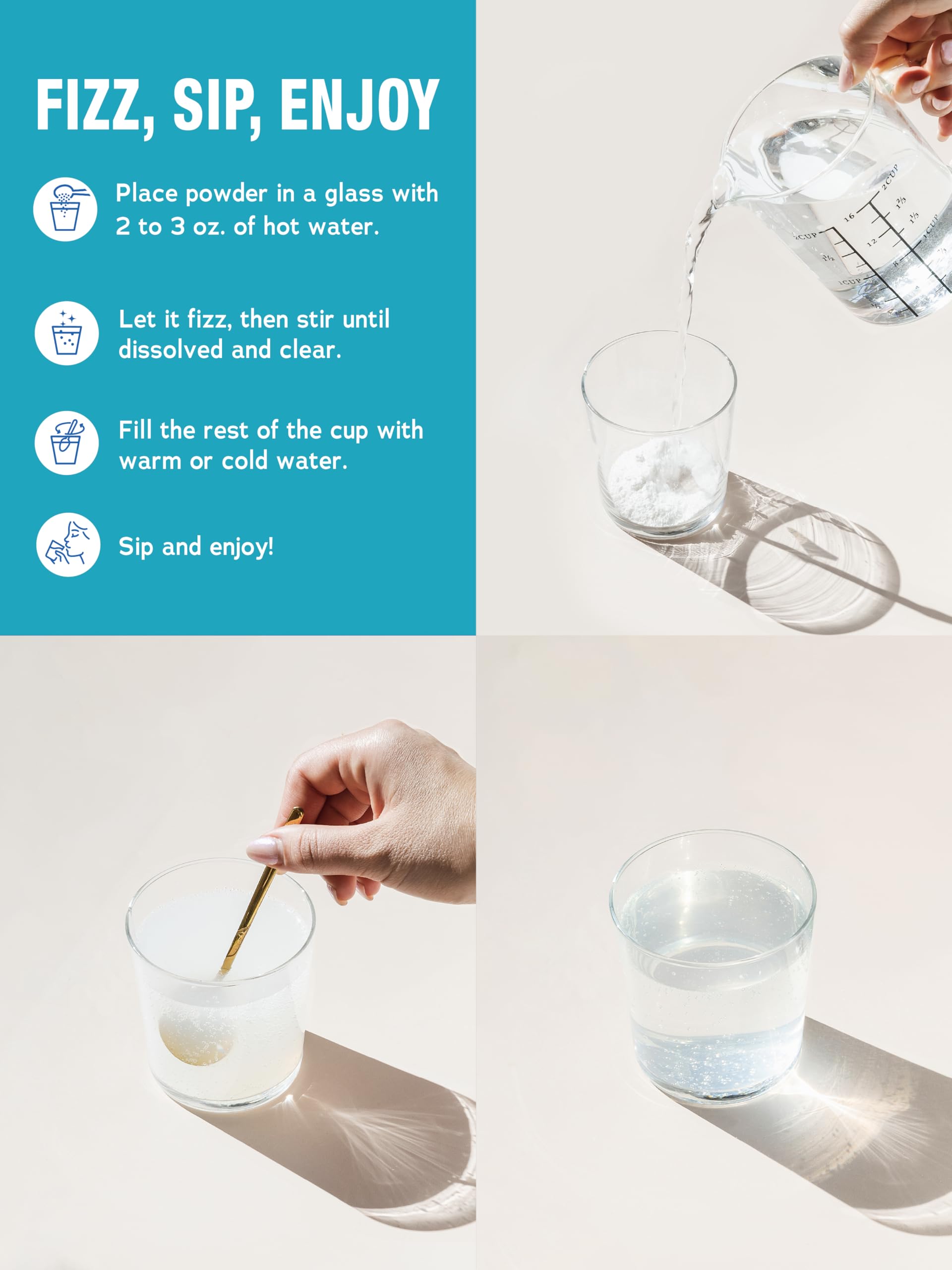 Glass with CALM magnesium drink fizz, a refreshing self-care moment.