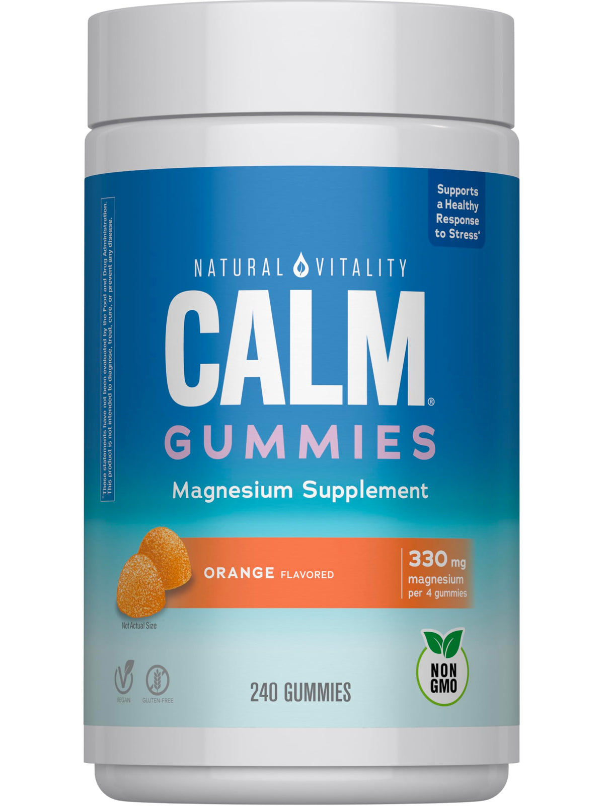 Natural Vitality CALM gummies orange jar front view for daily magnesium support.