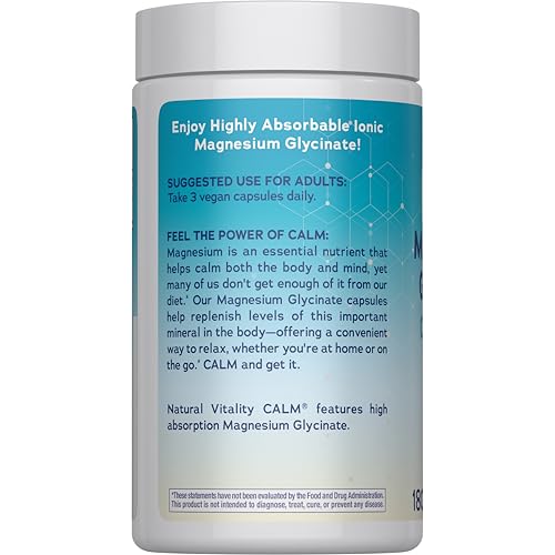 Natural Vitality CALM ingredients label, highlighting vegan, gluten-free, non-GMO features.