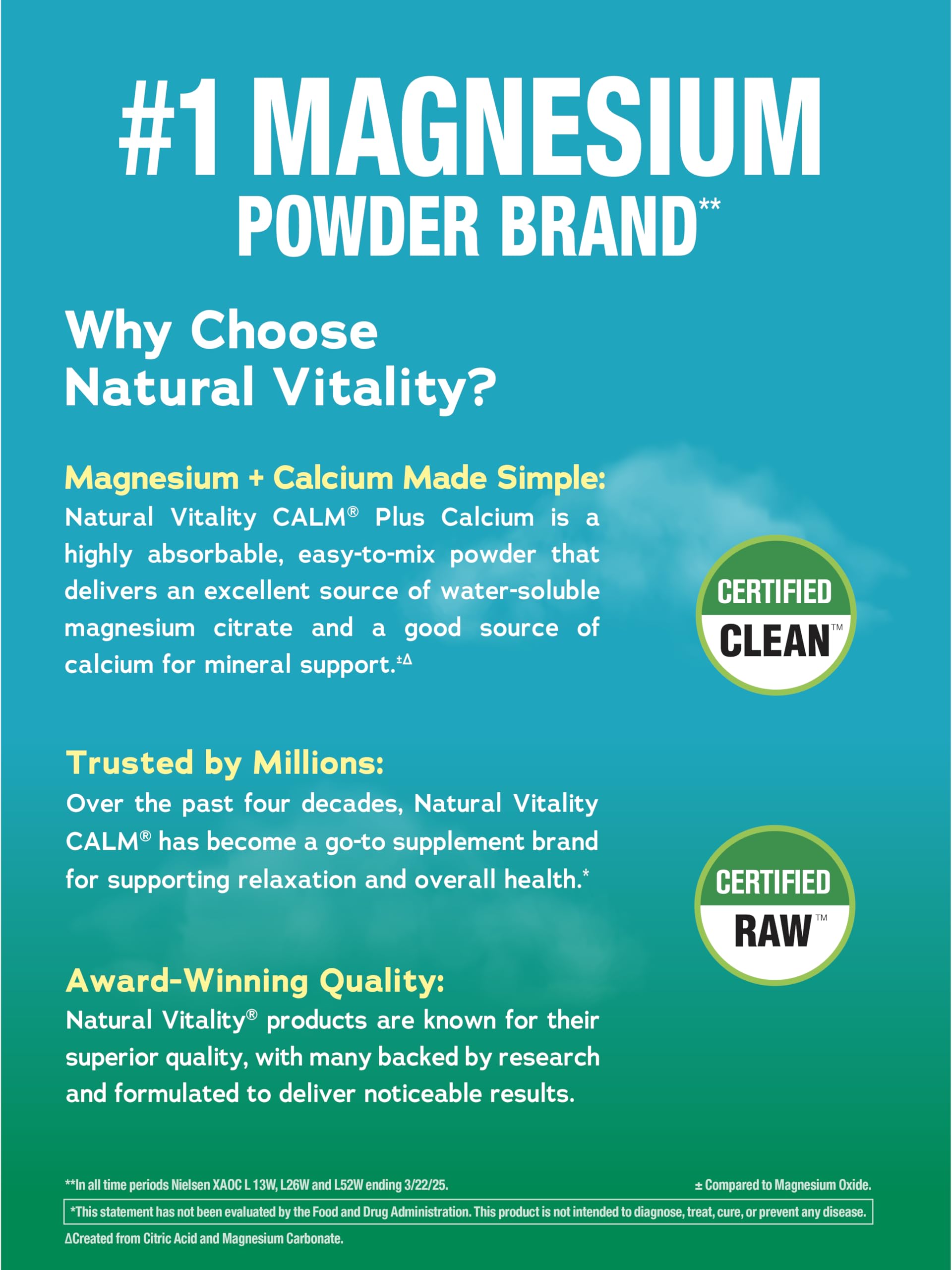 CALM label highlights gluten-free, vegan, and non-GMO status.