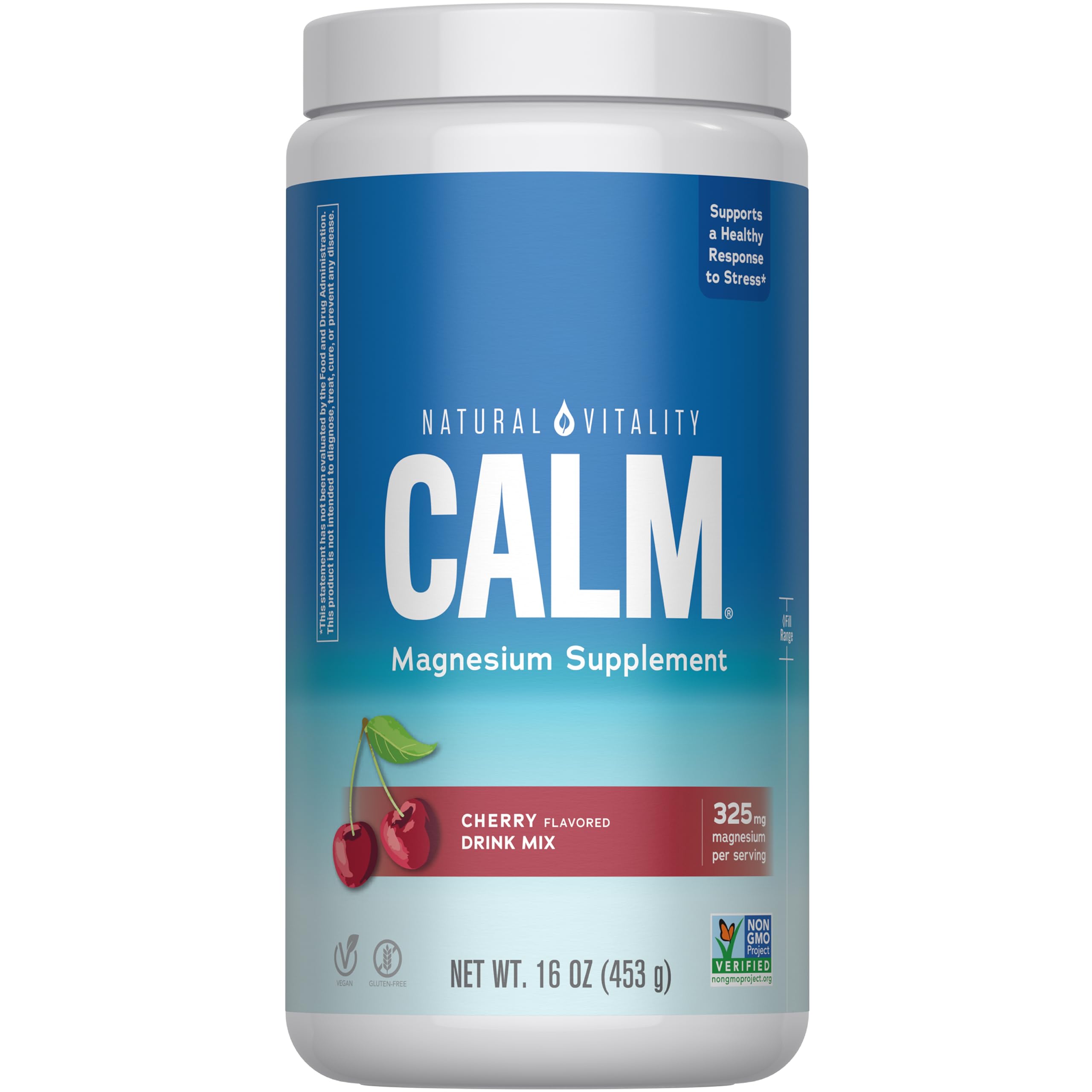 Natural Vitality CALM magnesium bottle on a kitchen counter suggesting daily calm.