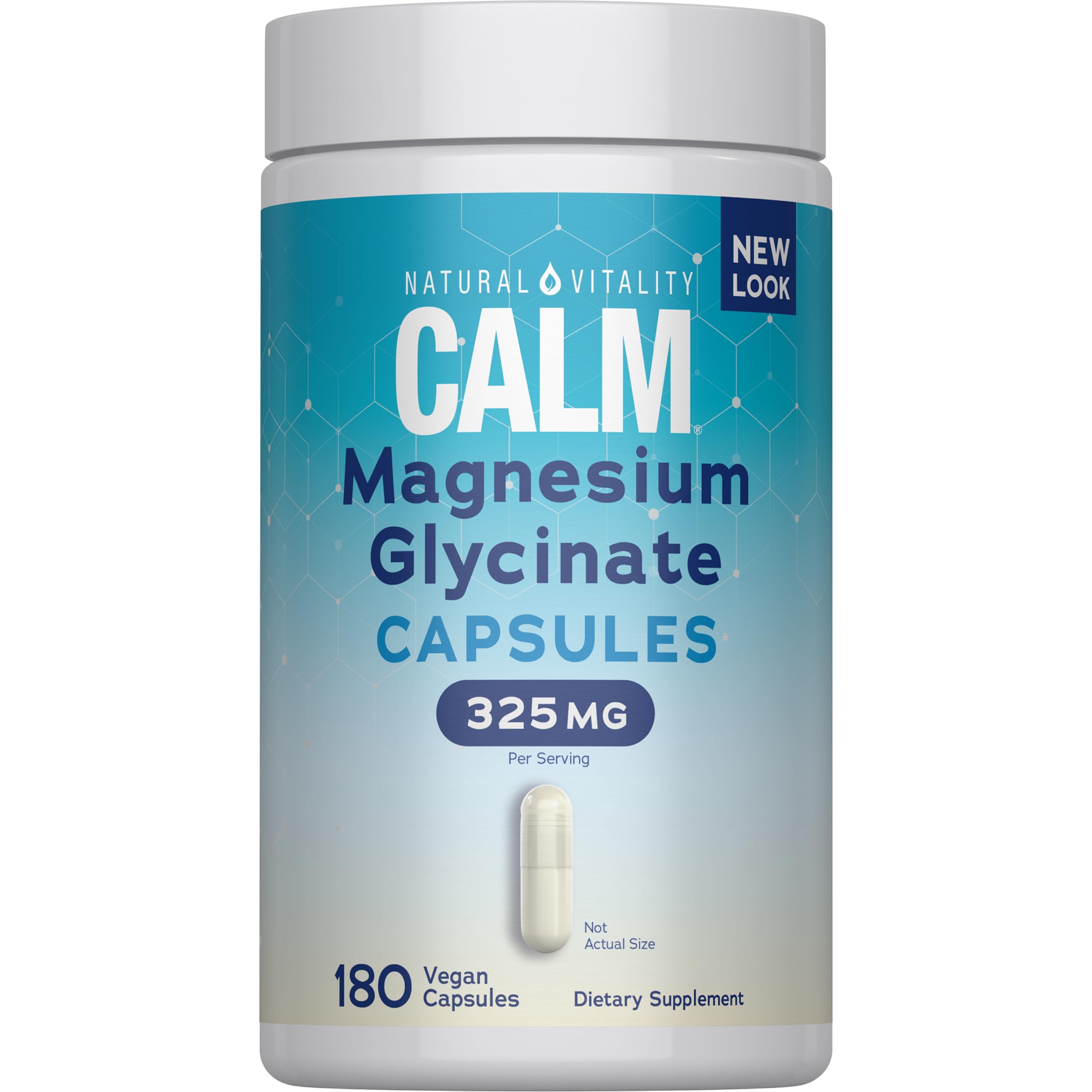 Natural Vitality CALM bottle with label, suggesting daily calm support.
