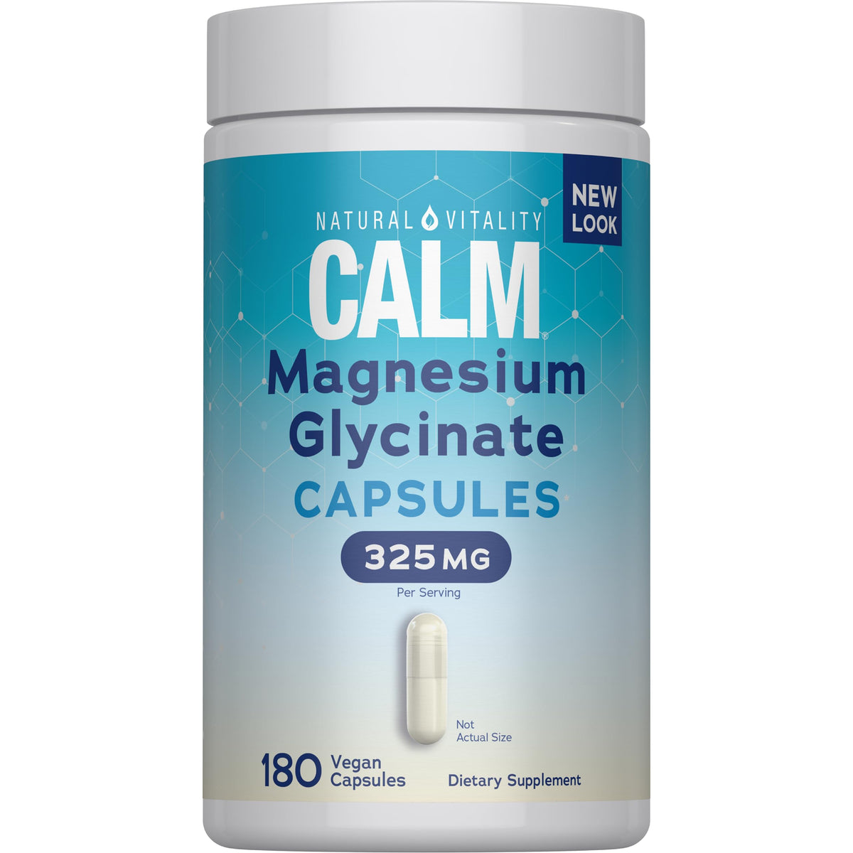 Natural Vitality CALM bottle with label, suggesting daily calm support.