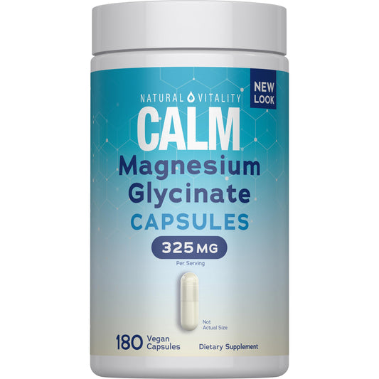 Natural Vitality CALM bottle with label, suggesting daily calm support.