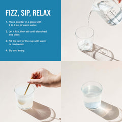 Natural Vitality CALM Mind glass of fizzy drink ready to sip