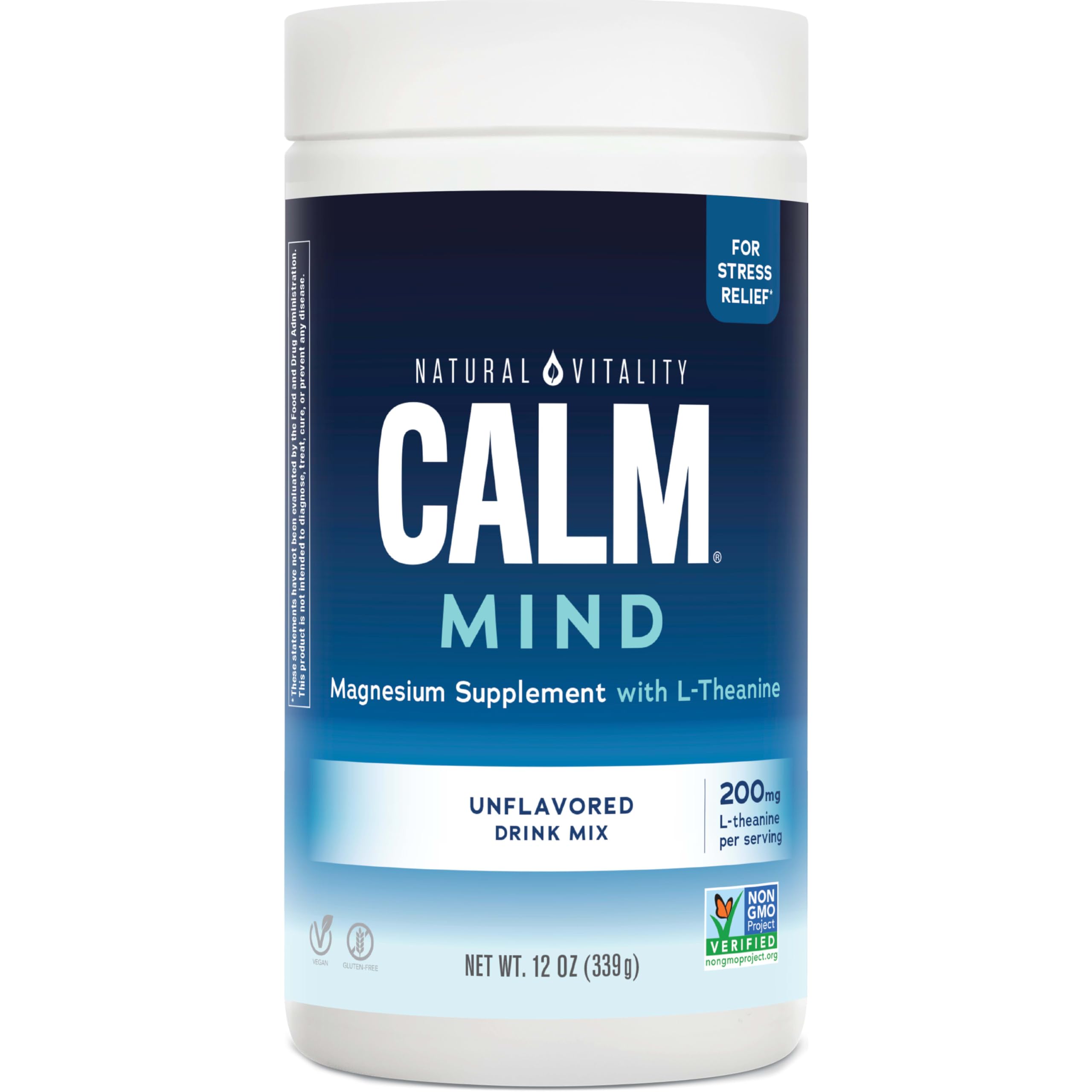 Natural Vitality CALM Mind pack on shelf, vegan and gluten-free formula