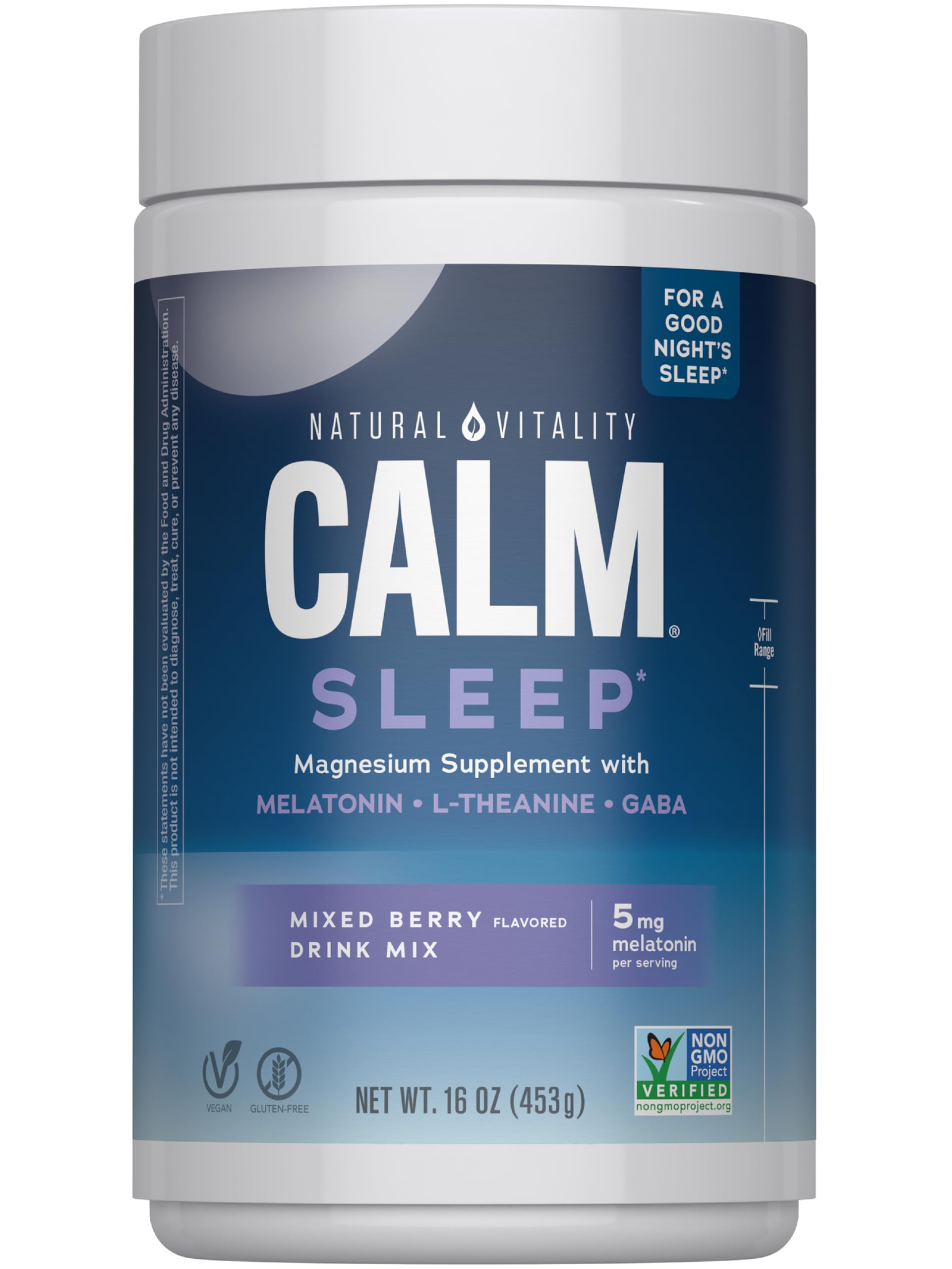 Natural Vitality Calm Sleep bottle pour shows a convenient nightly relax-and-sleep routine