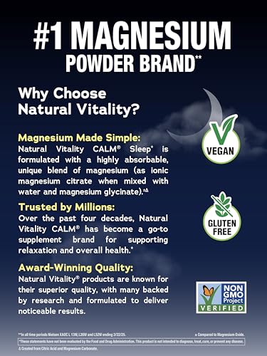 Natural Vitality Calm Sleep ingredient-bottle-label highlights melatonin and magnesium for night use