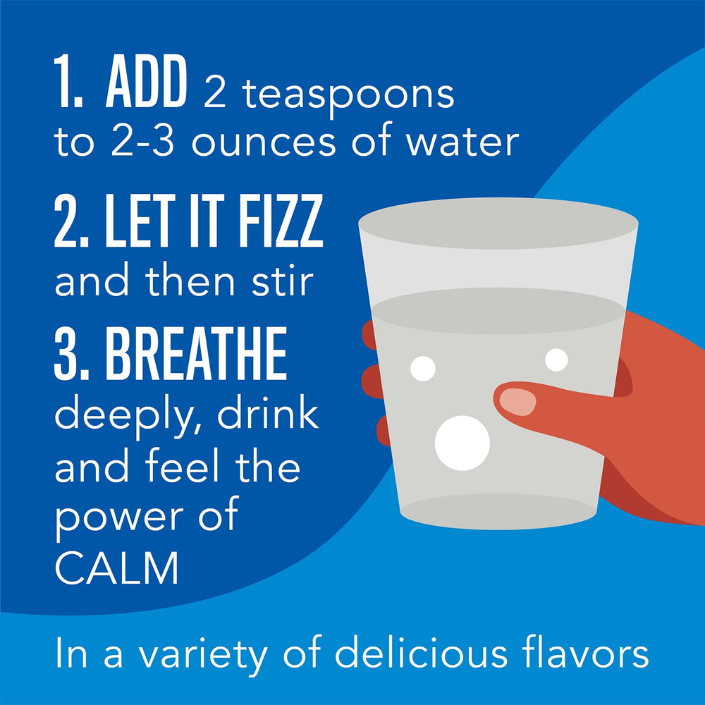 CALM bottle labeled gluten-free and vegan features