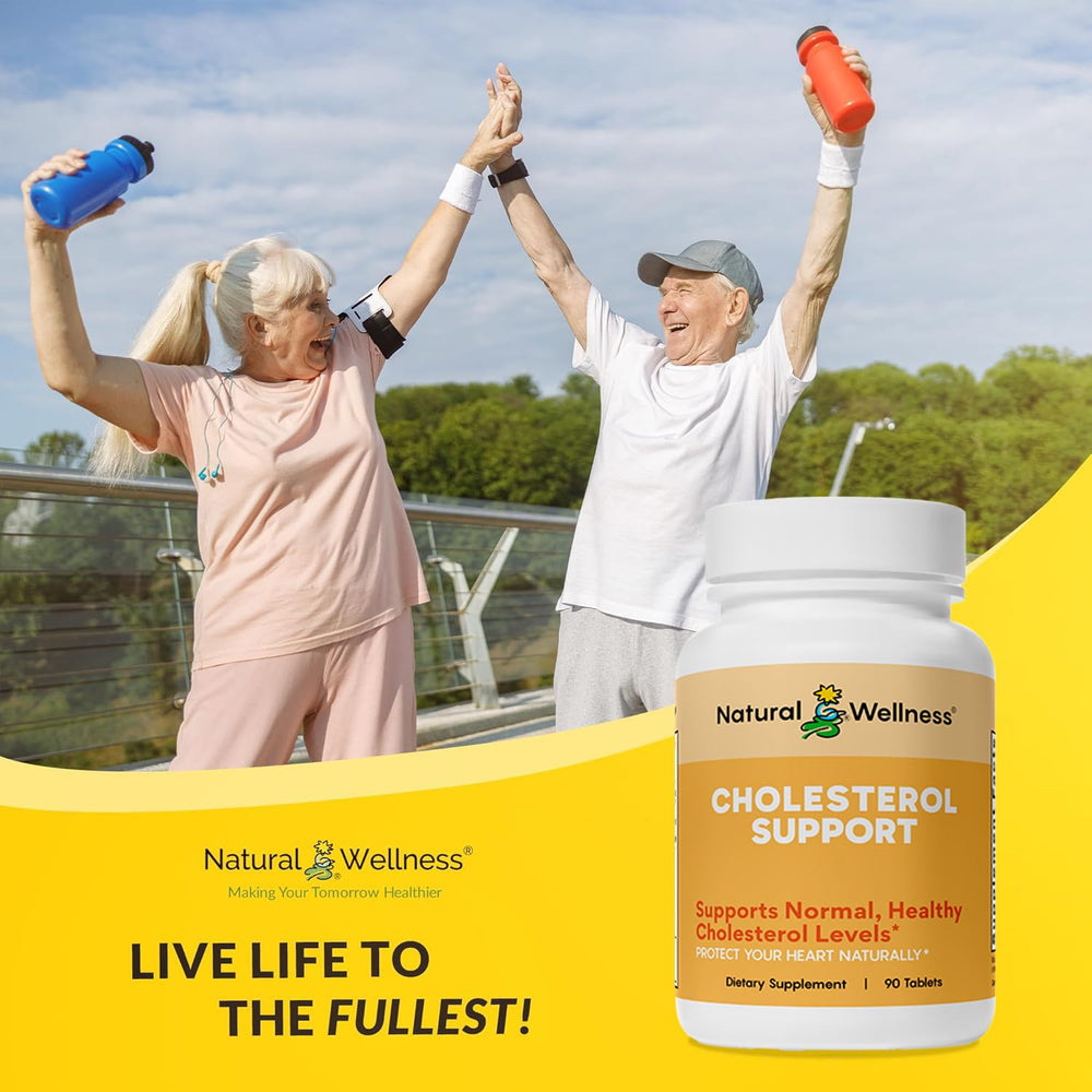 Natural Wellness Cholesterol Support in-use with water demonstrates effortless daily ritual.