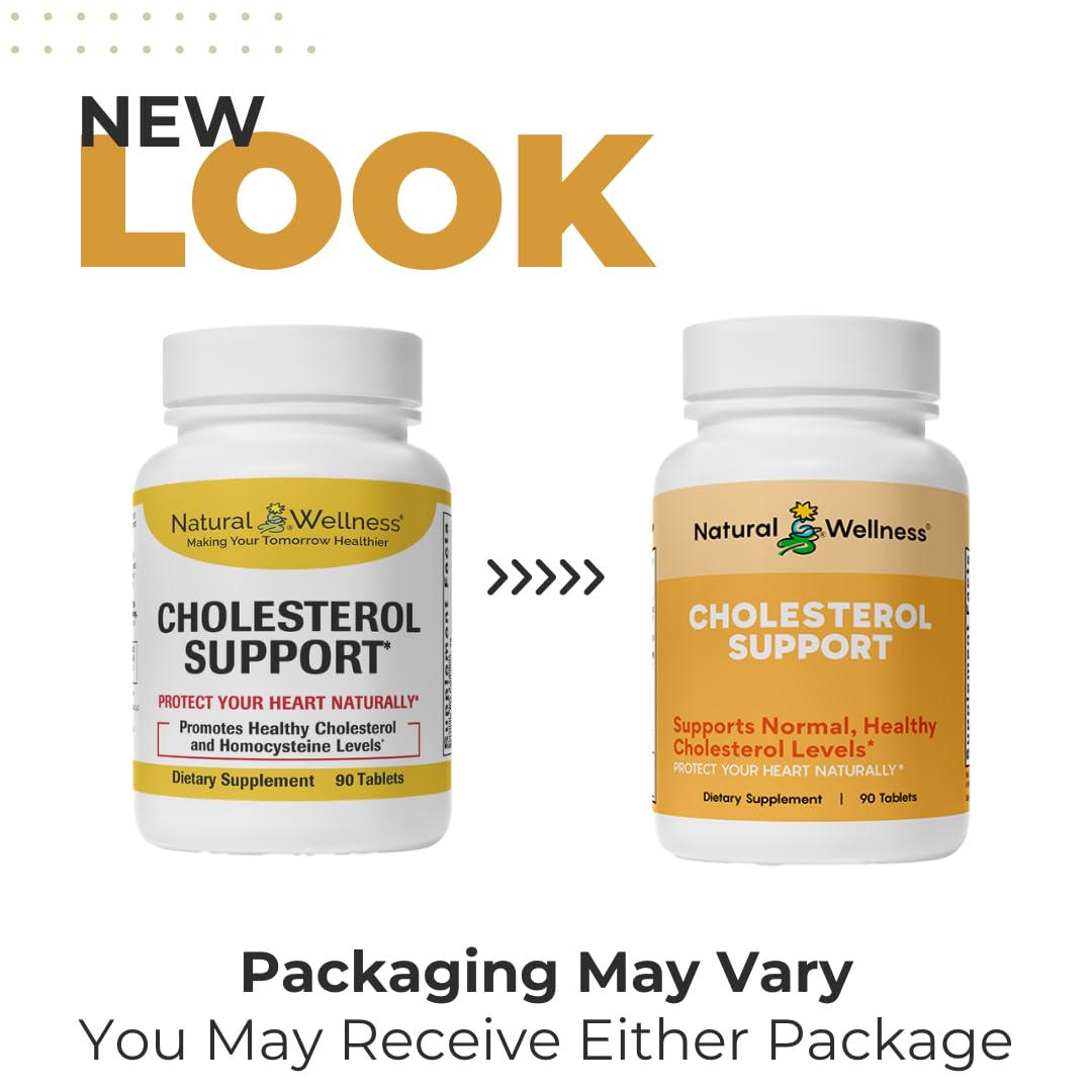 Natural Wellness Cholesterol Support tablets closeup shows easy-to-take daily supplement.