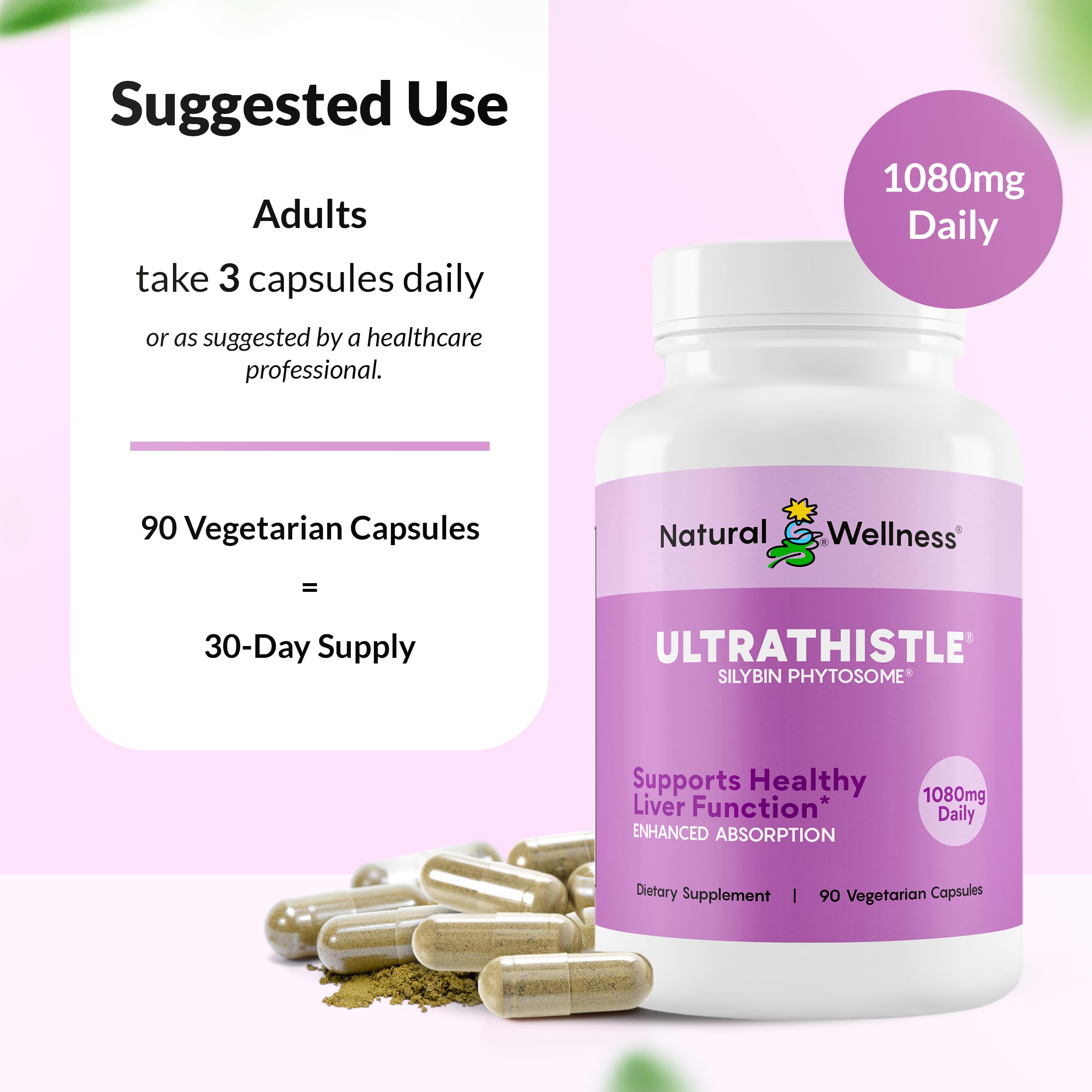 Natural Wellness UltraThistle 90-capsules-count highlights consistent daily use