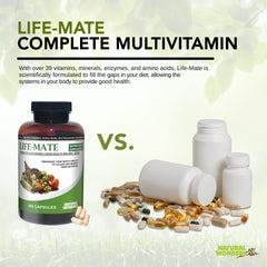 Natural Wonders Life Mate label close-up conveying comprehensive multivitamin ingredients.