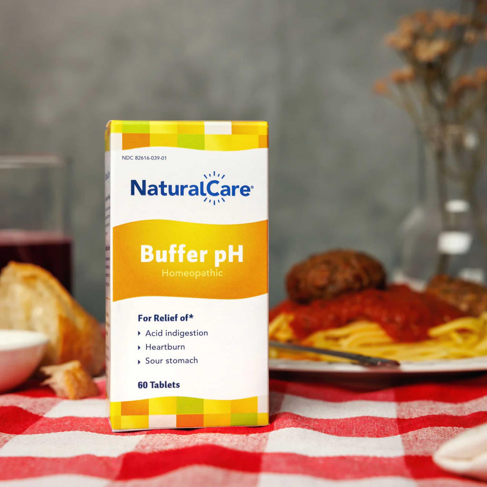 NaturalCare Buffer pH tablets close-up highlighting gentle, non-drowsy support