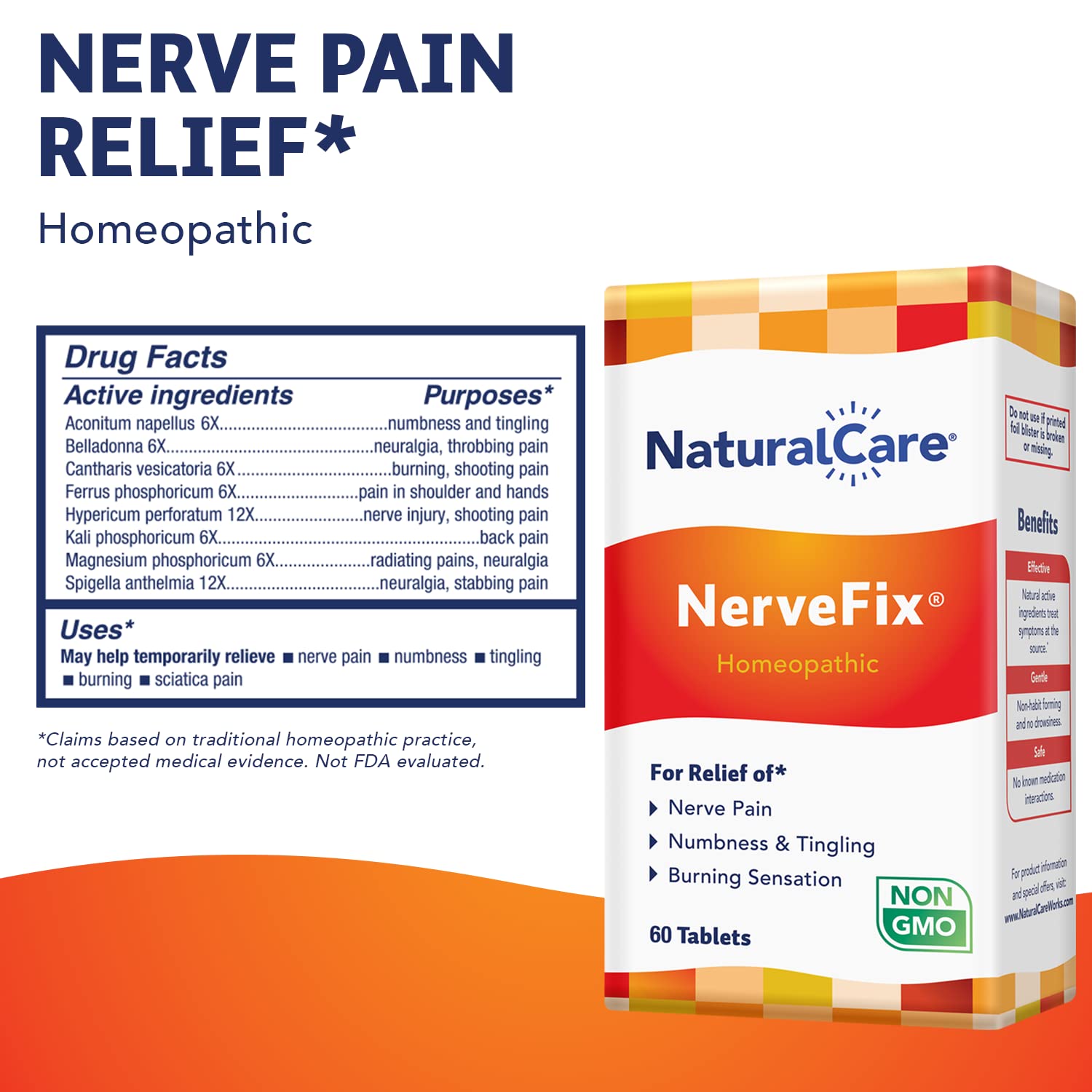 Close-up of NerveFix tablets highlighting the natural formula for nerve comfort.