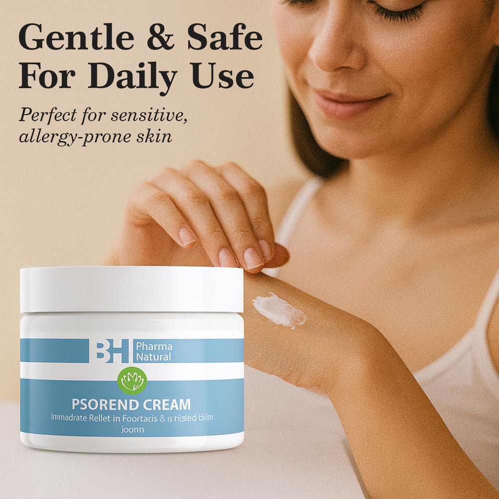 Natural Cream psoriasis relief application hands demonstrates gentle daily use.