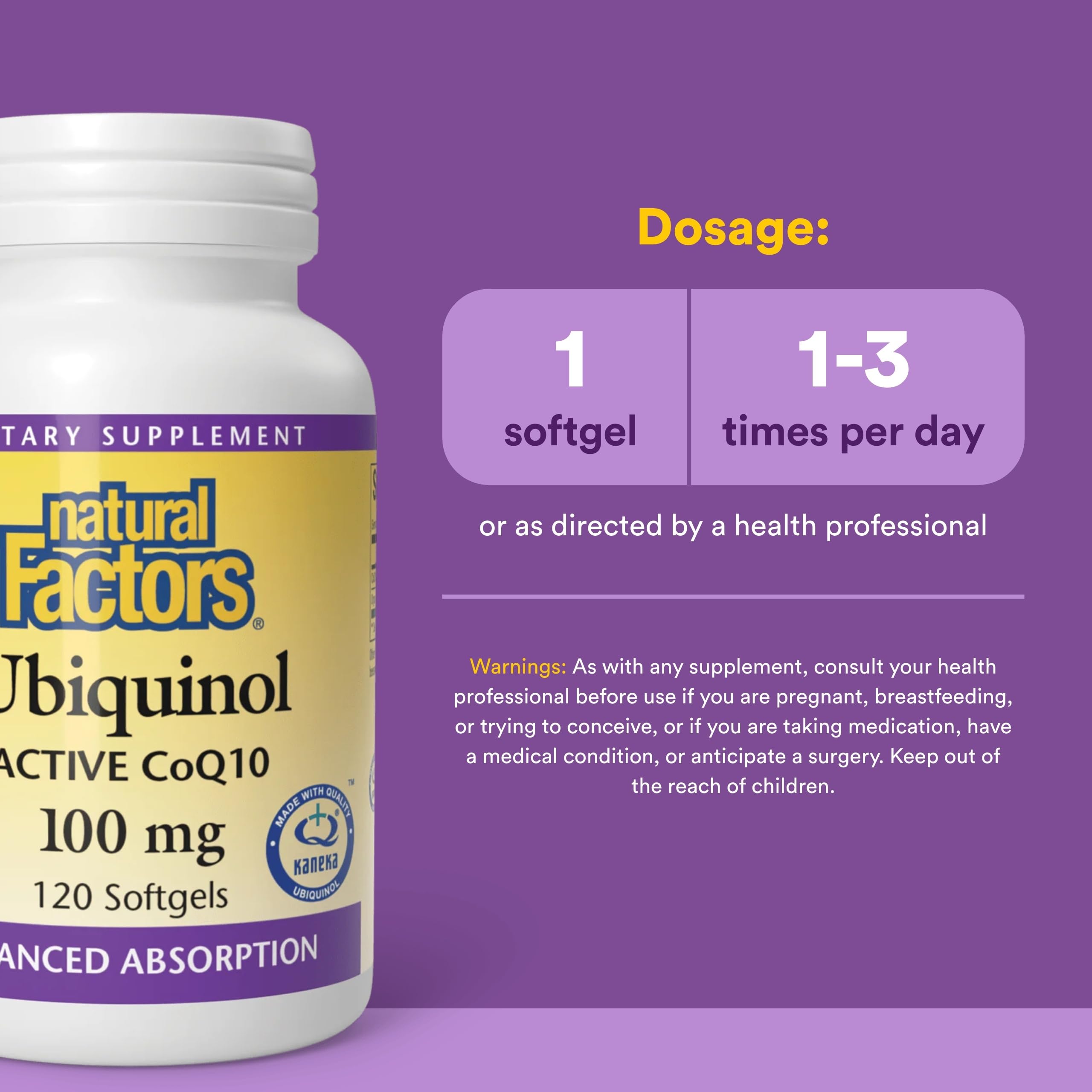 Natural Factors Kaneka Ubiquinol visual highlighting premium absorption