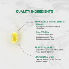 Naturalis bottle label detail highlighting algae origin and vegan certifications